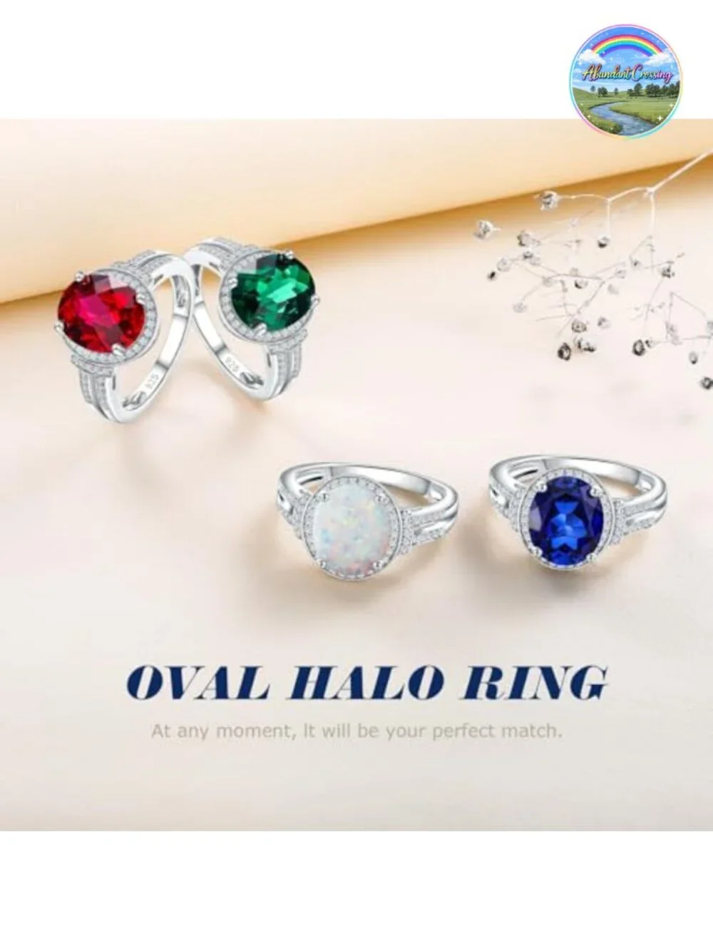 925 Sterling Silver 18k White Gold Plated Halo Engagement Ring, 5.5ct Oval Opal